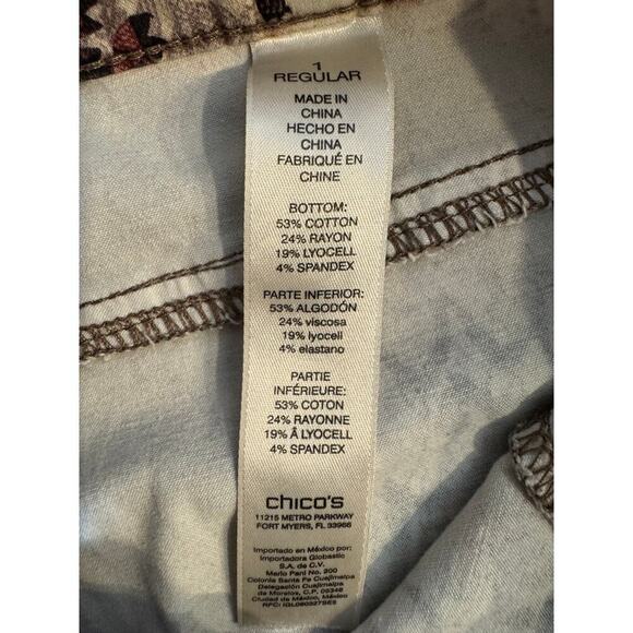 Chico's Platinum jeans pink brown floral & lace pattern jeggings  Sz 1 US 8 - Picture 7 of 7